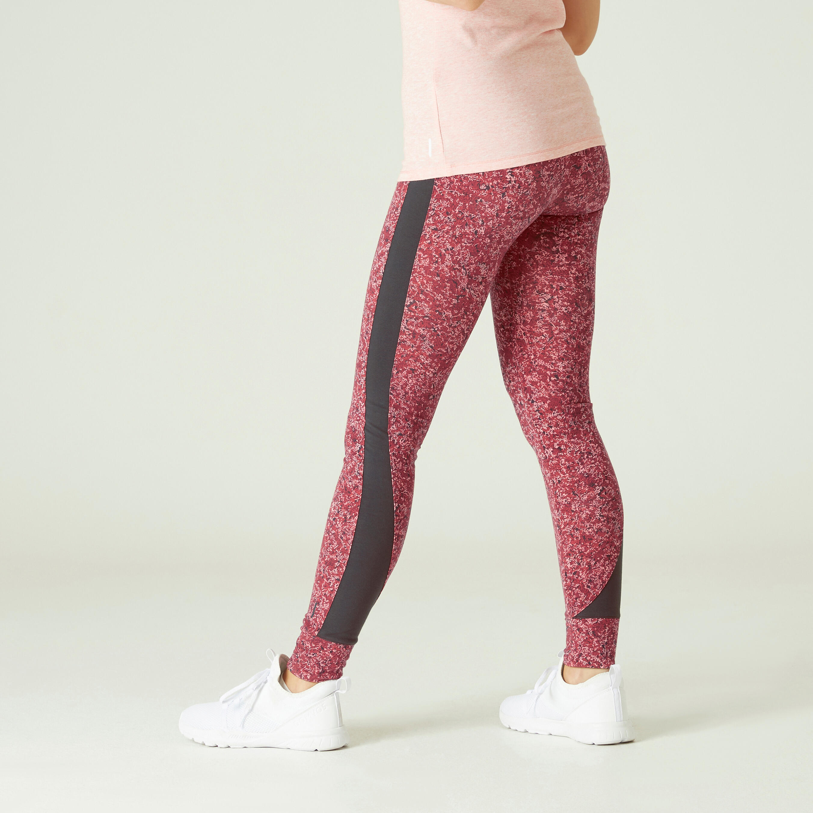 Legging fitness long coton extensible taille haute femme rose