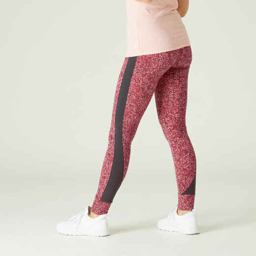 
      Legging fitness long coton extensible taille haute femme - rose vif avec imprimé
  