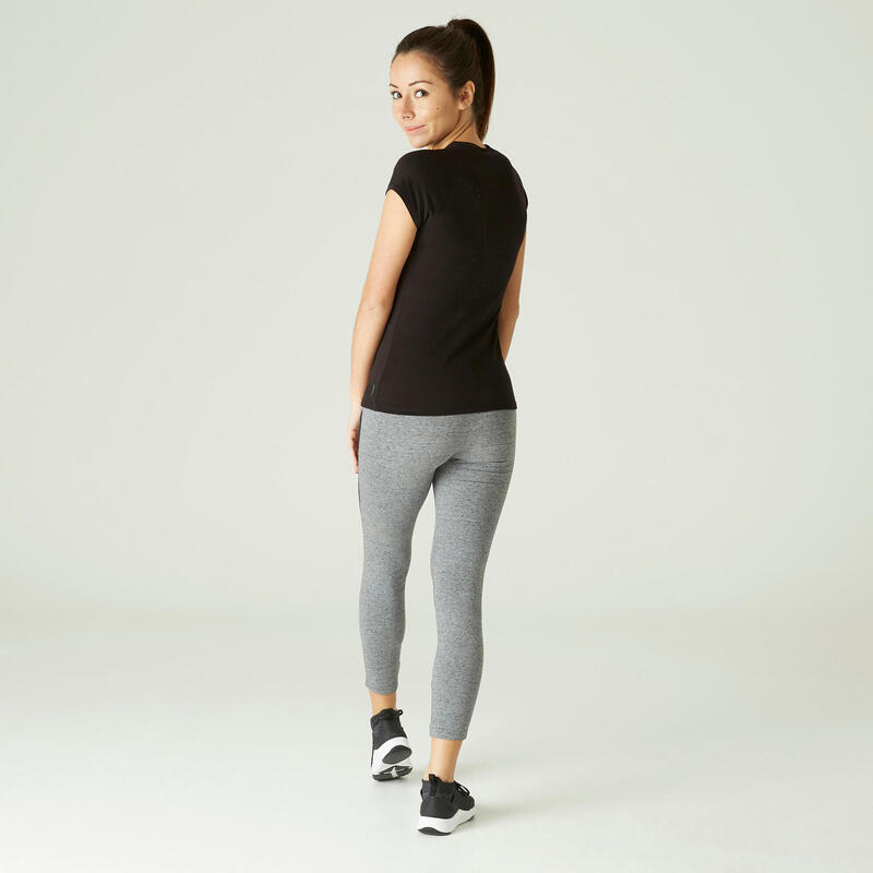 T-shirt donna fitness 500 slim misto cotone nera