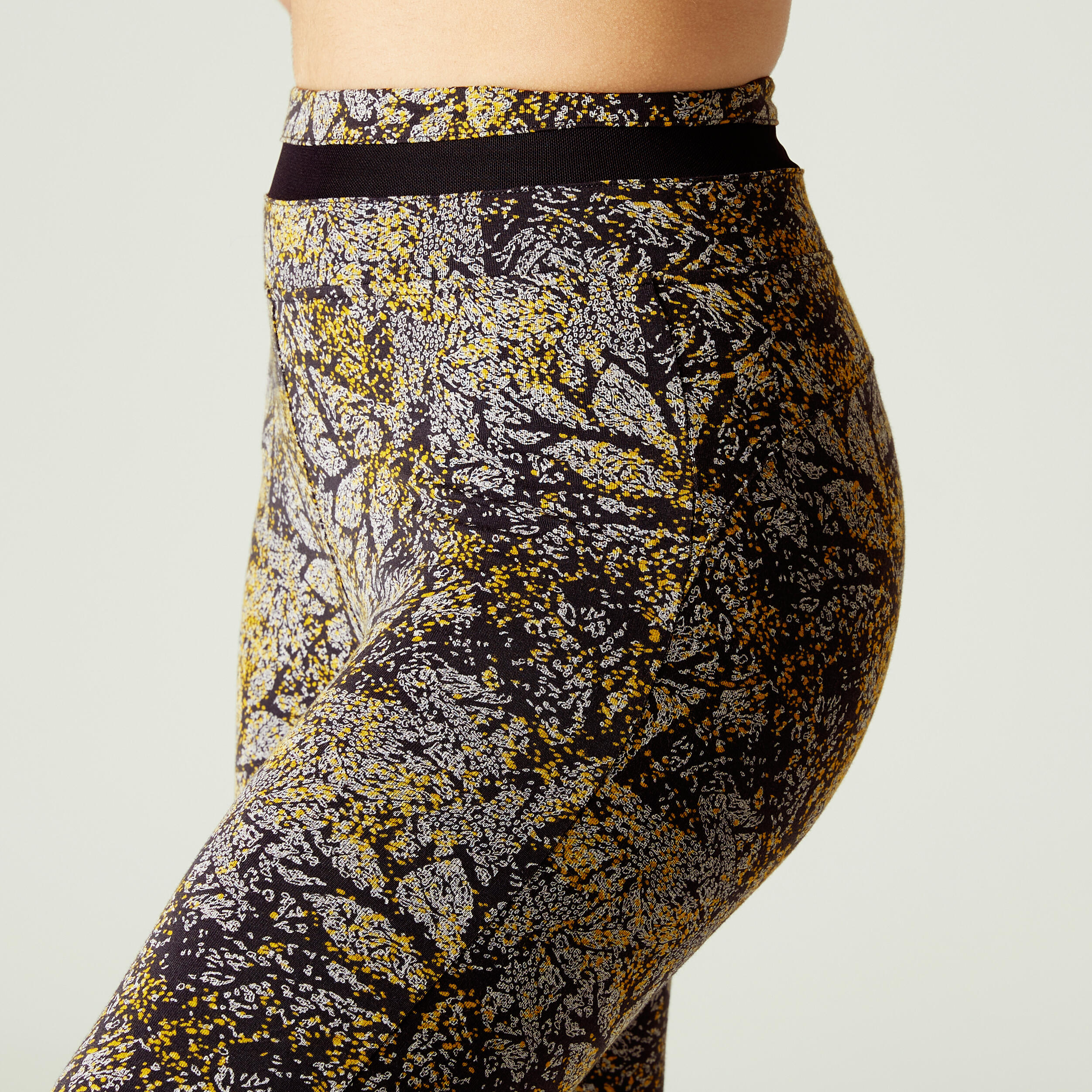 Stretchy High-Waisted Cotton Fitness Leggings with Mesh - Yellow Print 4/11