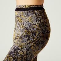 Stretchy High-Waisted Cotton Fitness Leggings with Mesh - Yellow Print