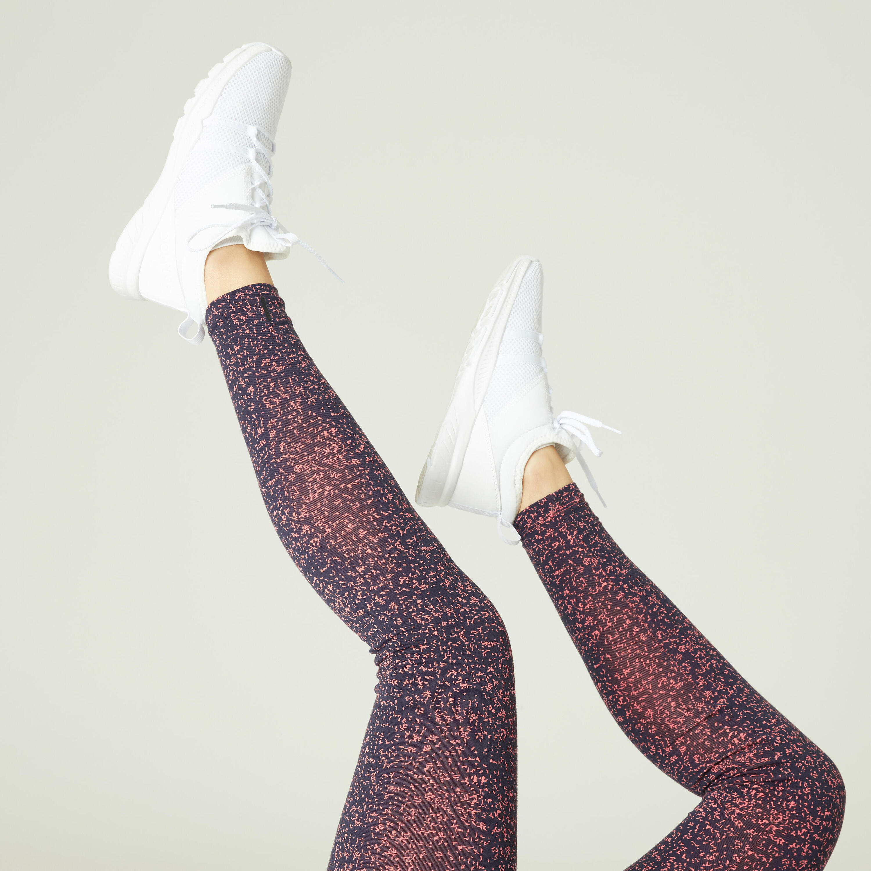 Women's stretch cotton sports leggings, orange and blue print 3/6