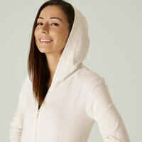 Women's Zip-Up Fitness Hoodie 500 - Off-White