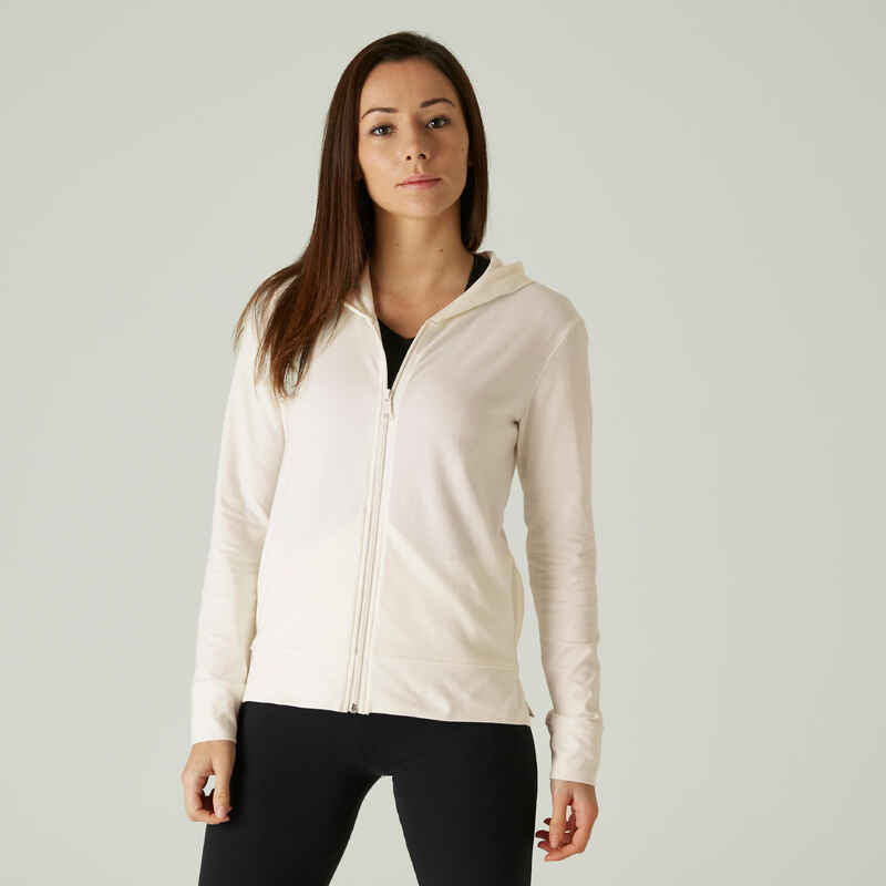 Women's Zip-Up Fitness Hoodie 500 - Off-White