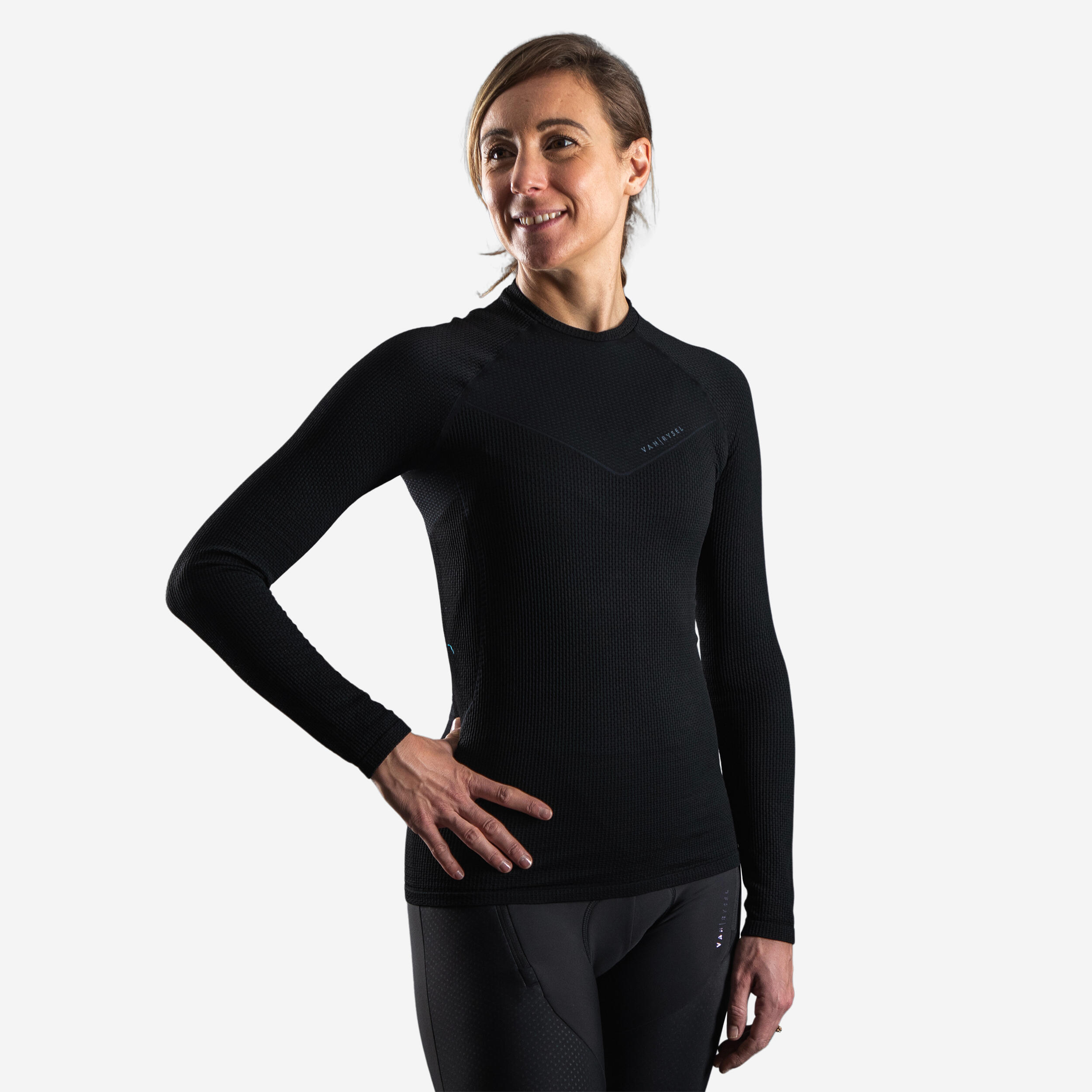 Women's Long-Sleeved Sport Cycling Base Layer - Black 7/8