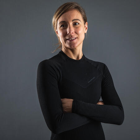 Термофутболка з довгими рукавами жіноча для велоспорту - Чорна