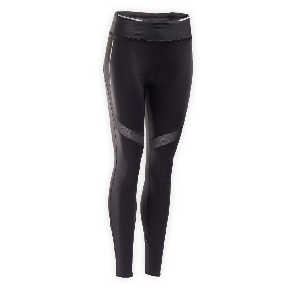 Laufhose lang Tights Stützeffekt Kiprun Support Damen marineblau