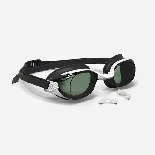 
      Naočale za plivanje Bfit sa zatamnjenim staklima crno-bijele
  