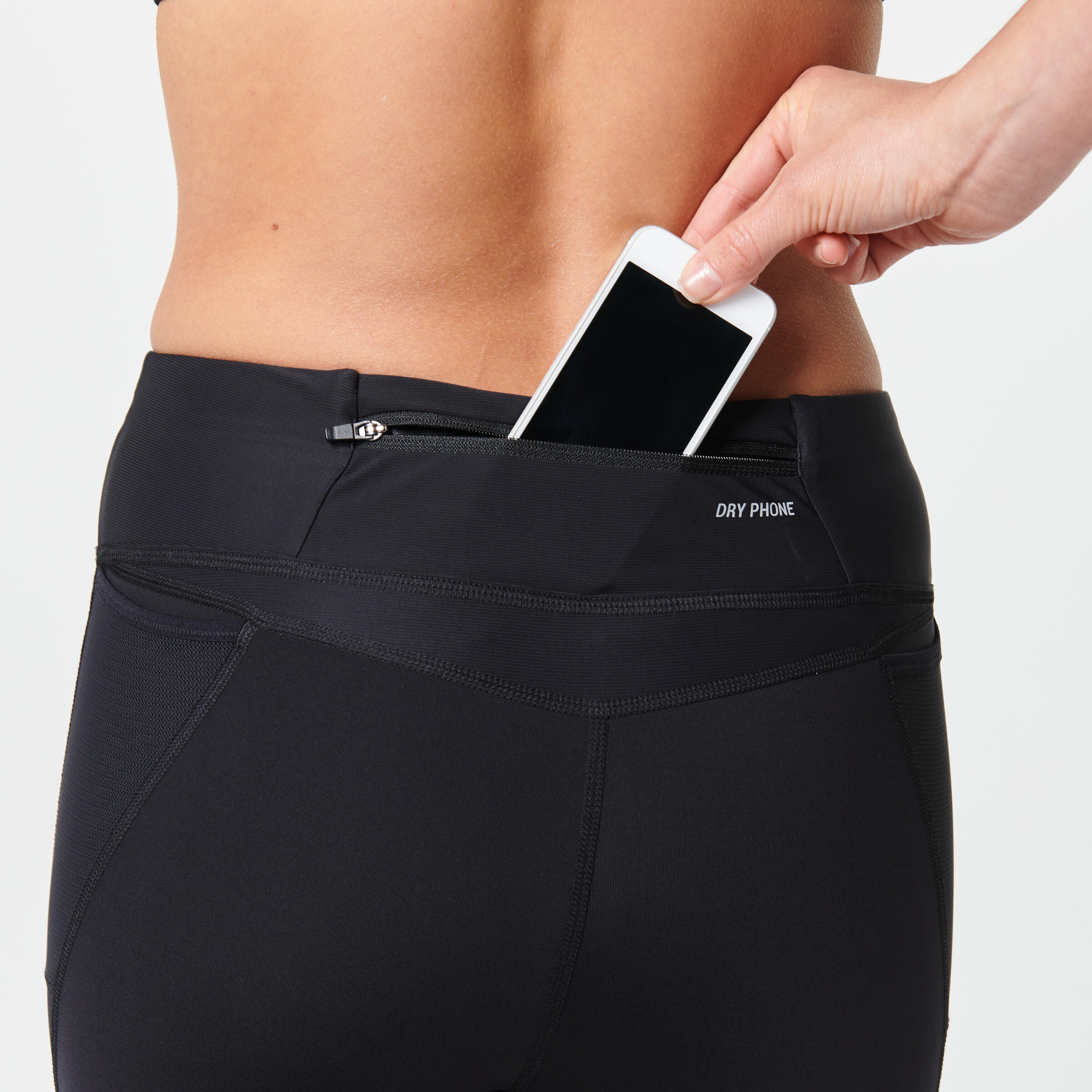 WOMEN'S RUNNING CROPPED BOTTOMS WITH KIPRUN SUPPORT - BLACK 7/15