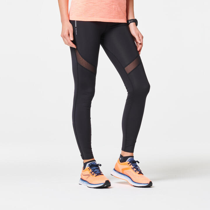 WOMEN'S RUNNING TIGHTS WITH KIPRUN SUPPORT BLACK KIPRUN Decathlon