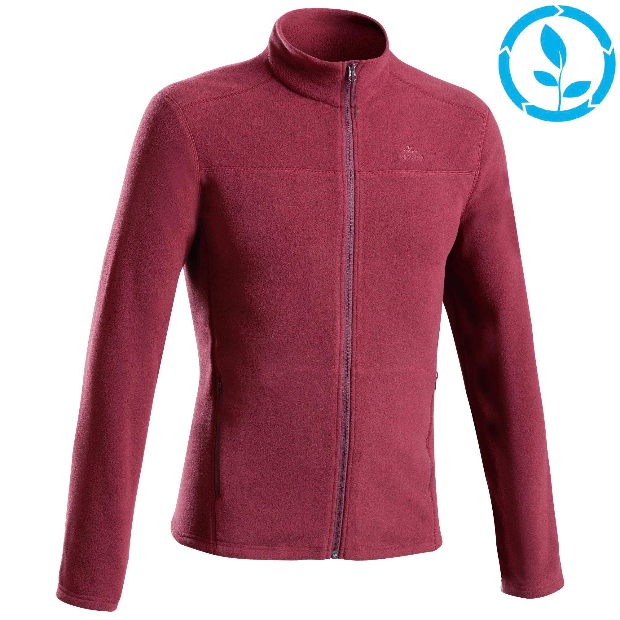 Men Sweater Full-Zip Fleece for Hiking MH120 Red -  1