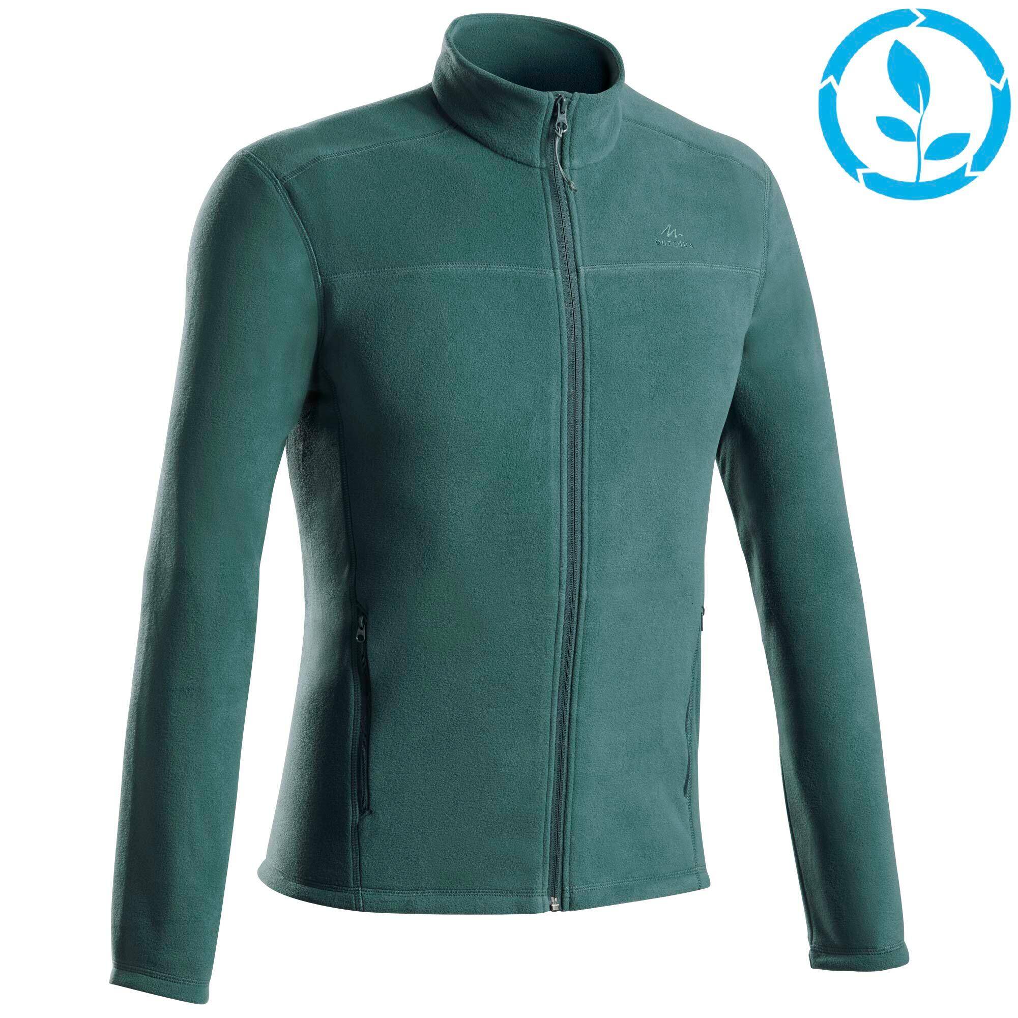 Men Sweater Full-Zip Fleece for Hiking MH120 Green -  1
