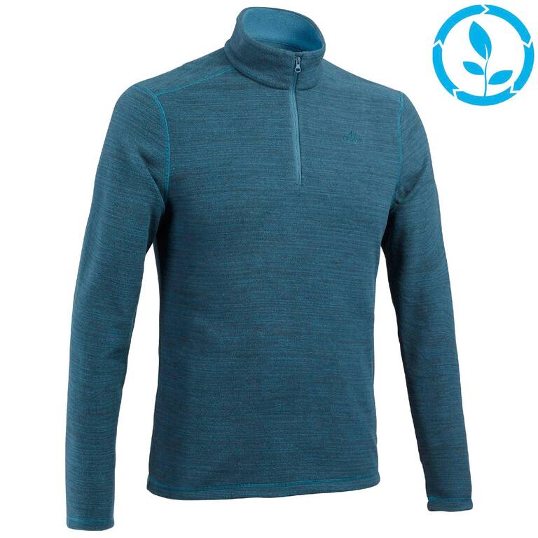 Men Sweater Half-Zip Fleece for Hiking MH100 Blue