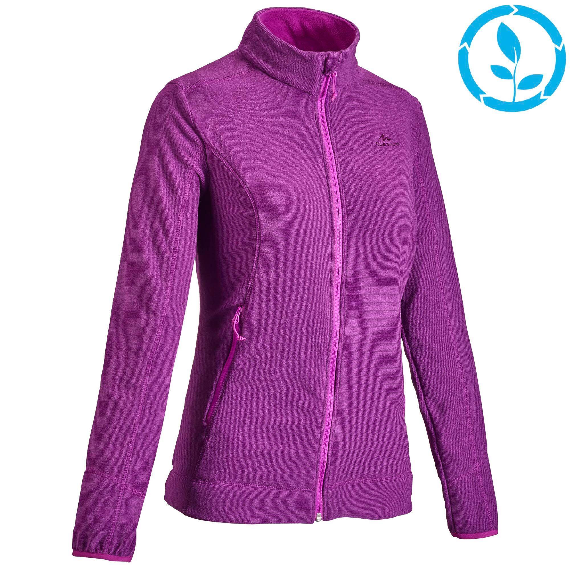 Women Sweater Full-Zip Fleece for Hiking MH100 Dark Purple -  1