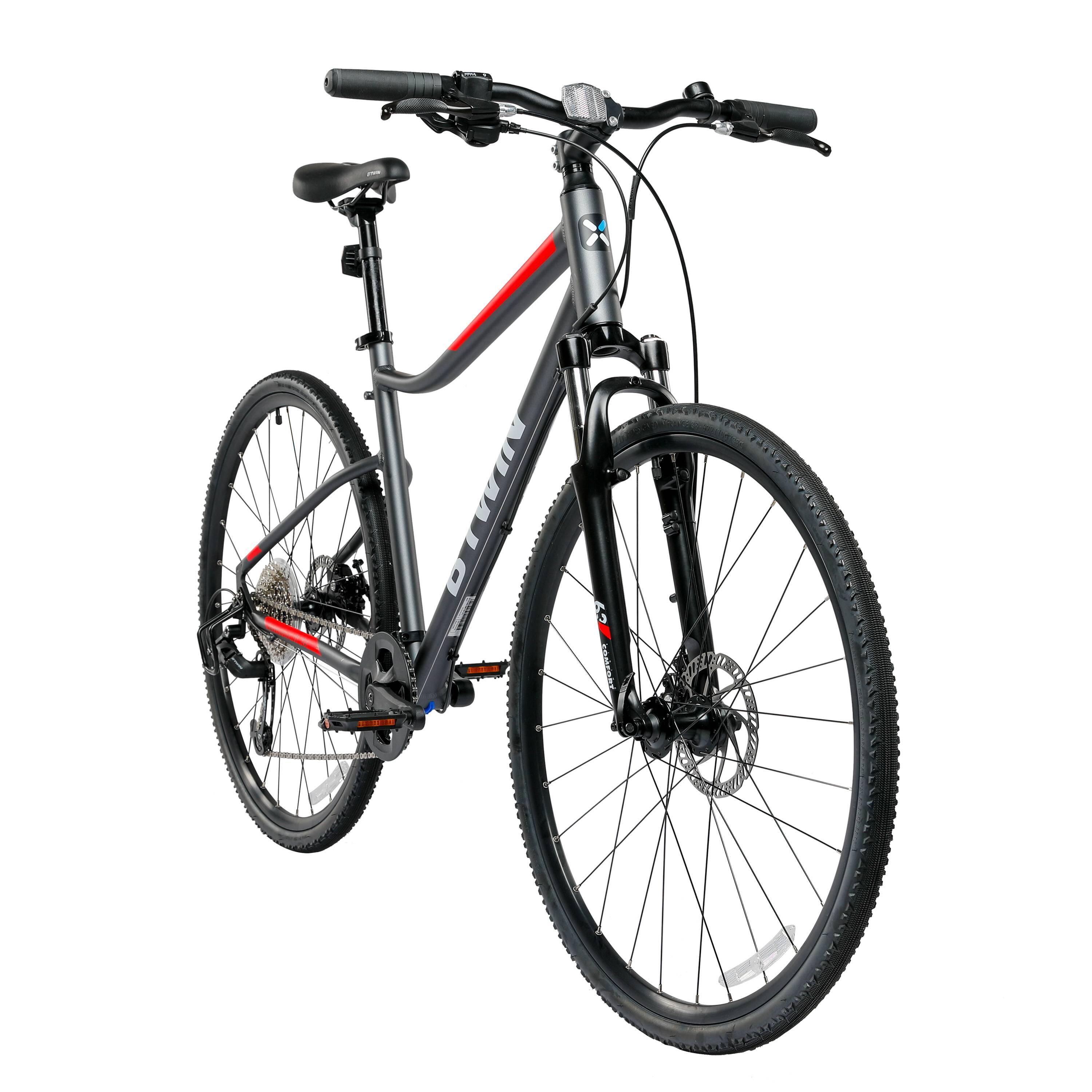 Riverside Hybrid Bike Disc Brakes - RS 500 Grey/Red Decathlon