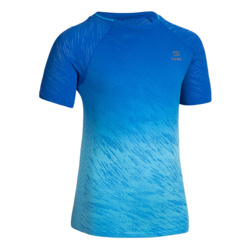 Tee-shirt manches courtes enfant de running ou d'athlétisme AT 500 bleu dégradé