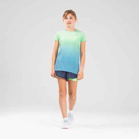AT 500 Girl's running SL T-shirt - blue & green shades