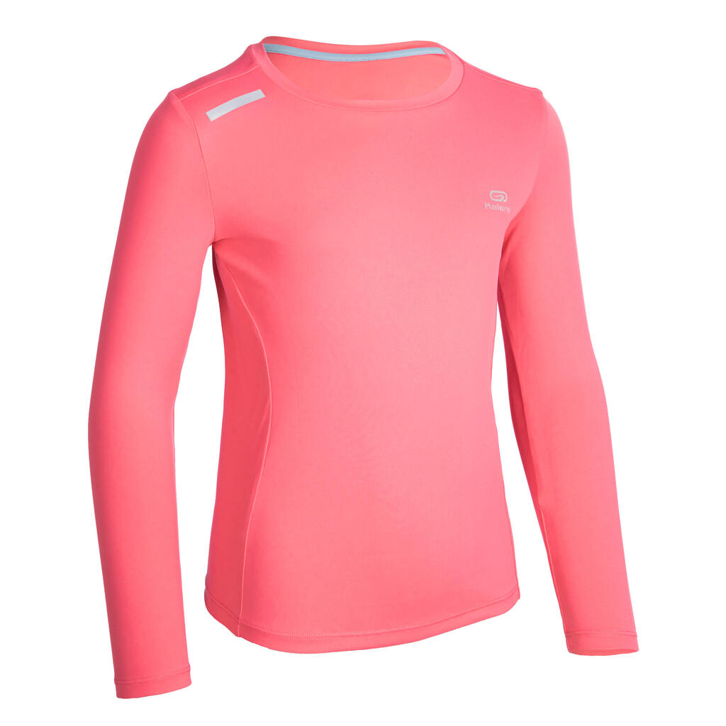 Tee-shirt manches longues enfant de running anti UV UPF 50+ AT 300 rose