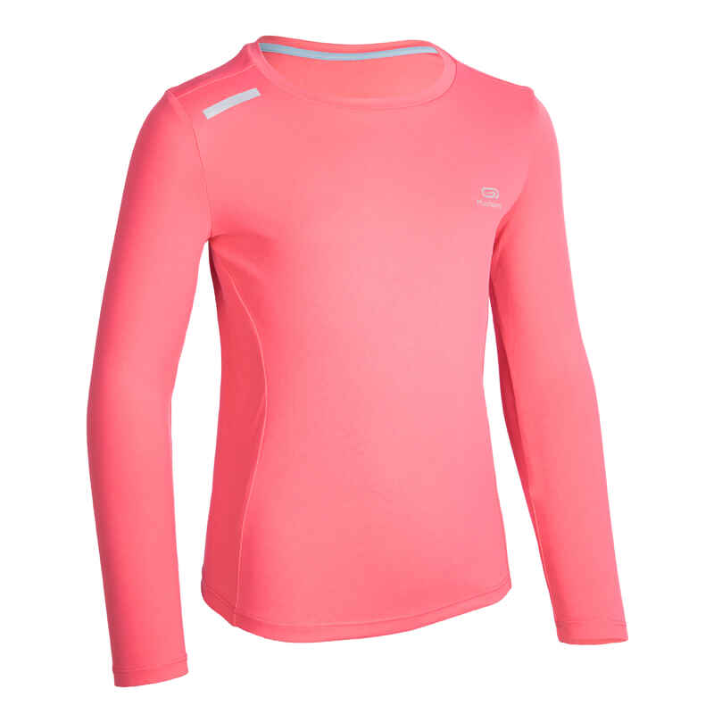 Kids' UPF 50+ UV Protection Long-Sleeved Running T-Shirt AT 300 - Pink