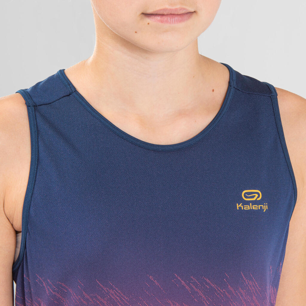 AT 500 Girl's lightweight running and athletics tank top - blue and neon pink