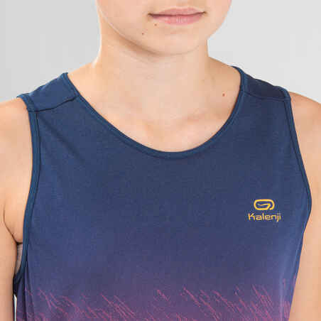 Laufshirt ärmellos leicht AT 500 Leichtathletik Mädchen blau/neonrosa 
