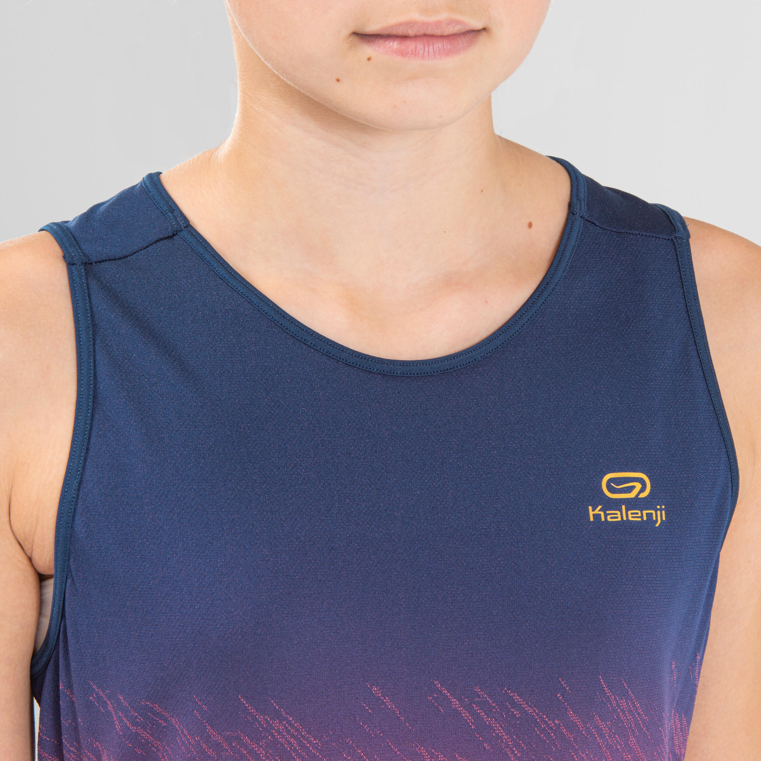 AT 500 Girl's lightweight running and athletics tank top - blue and neon pink 5/7