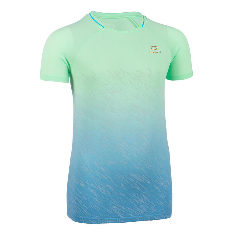 Tee-shirt manches courtes de running pour les filles AT 500 vert et bleu dégradé