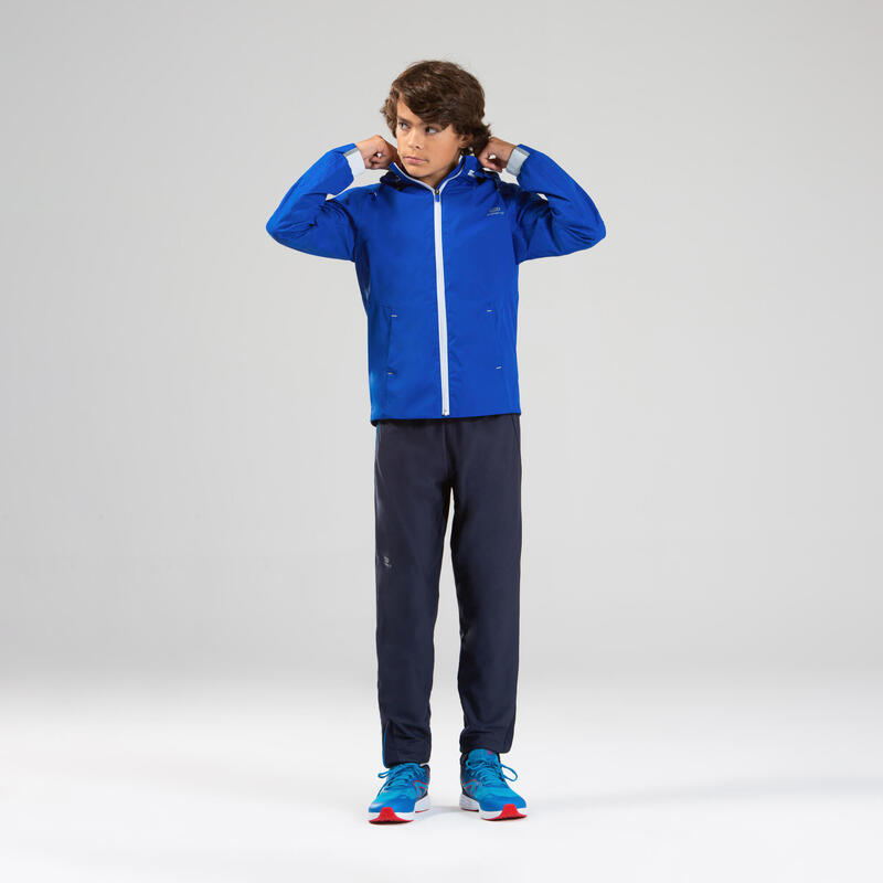 Veste imperméable enfant de running ou d'athlétisme AT 500 bleu électrique