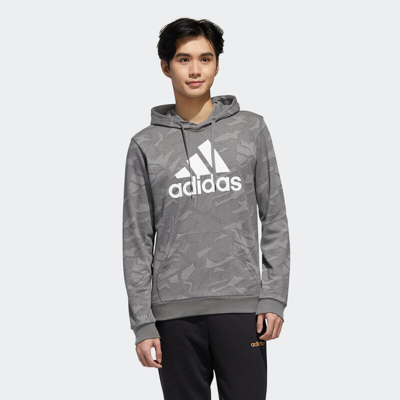 Sudadera con capucha Adidas Fitness Essentials gris con estampado 