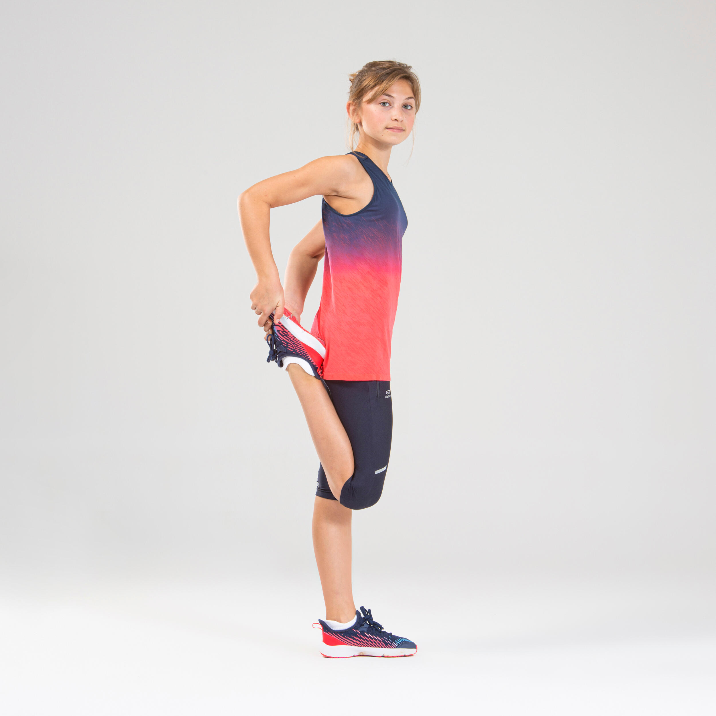 AT 500 Girl's lightweight running and athletics tank top - blue and neon pink 3/7
