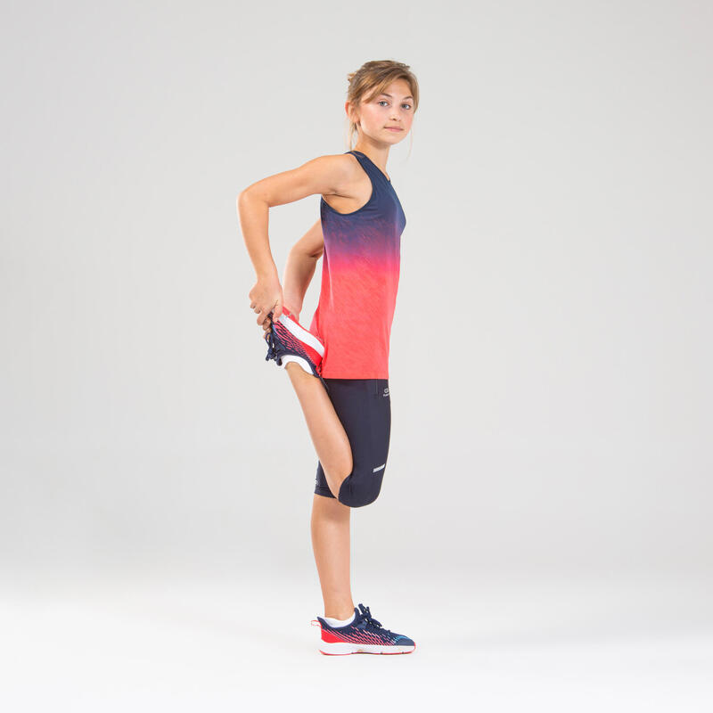 Débardeur fille léger pour le running et l'athlétisme AT 500 bleu et rose fluo