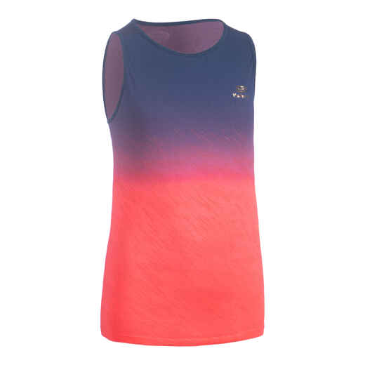 
      AT 500 Girl's lightweight running and athletics tank top - blue and neon pink
  