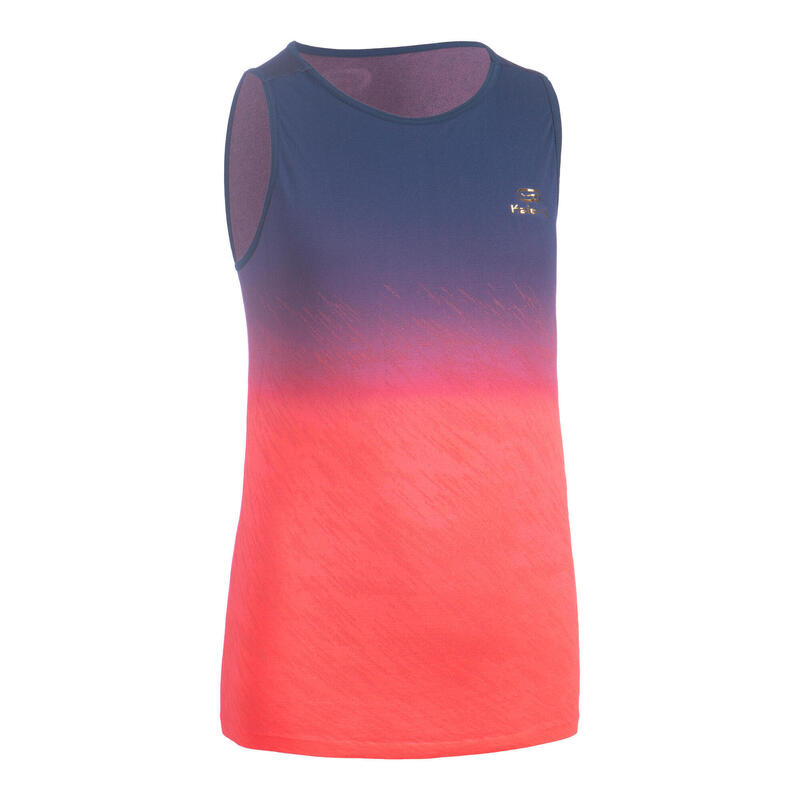 Débardeur fille léger pour le running et l'athlétisme AT 500 bleu et rose fluo