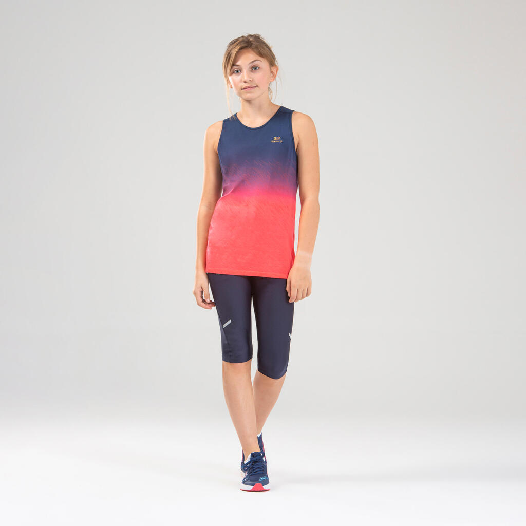 AT 500 Girl's lightweight running and athletics tank top - blue and neon pink