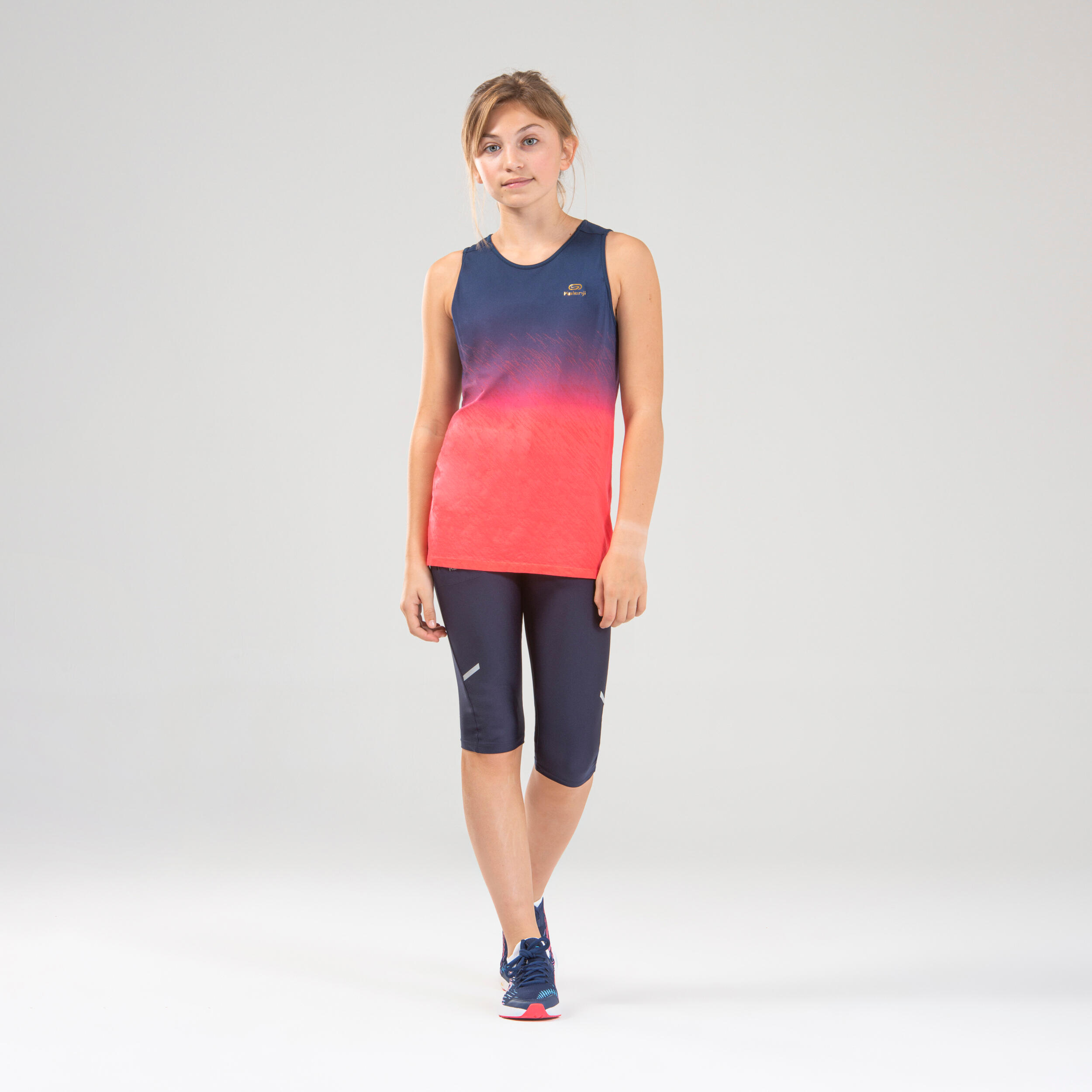 AT 500 Girl's lightweight running and athletics tank top - blue and neon pink 2/7