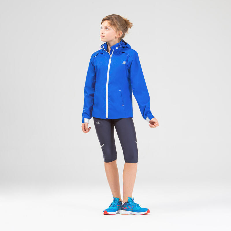 Dětská nepromokavá bunda na běh nebo atletiku AT500 modrá 