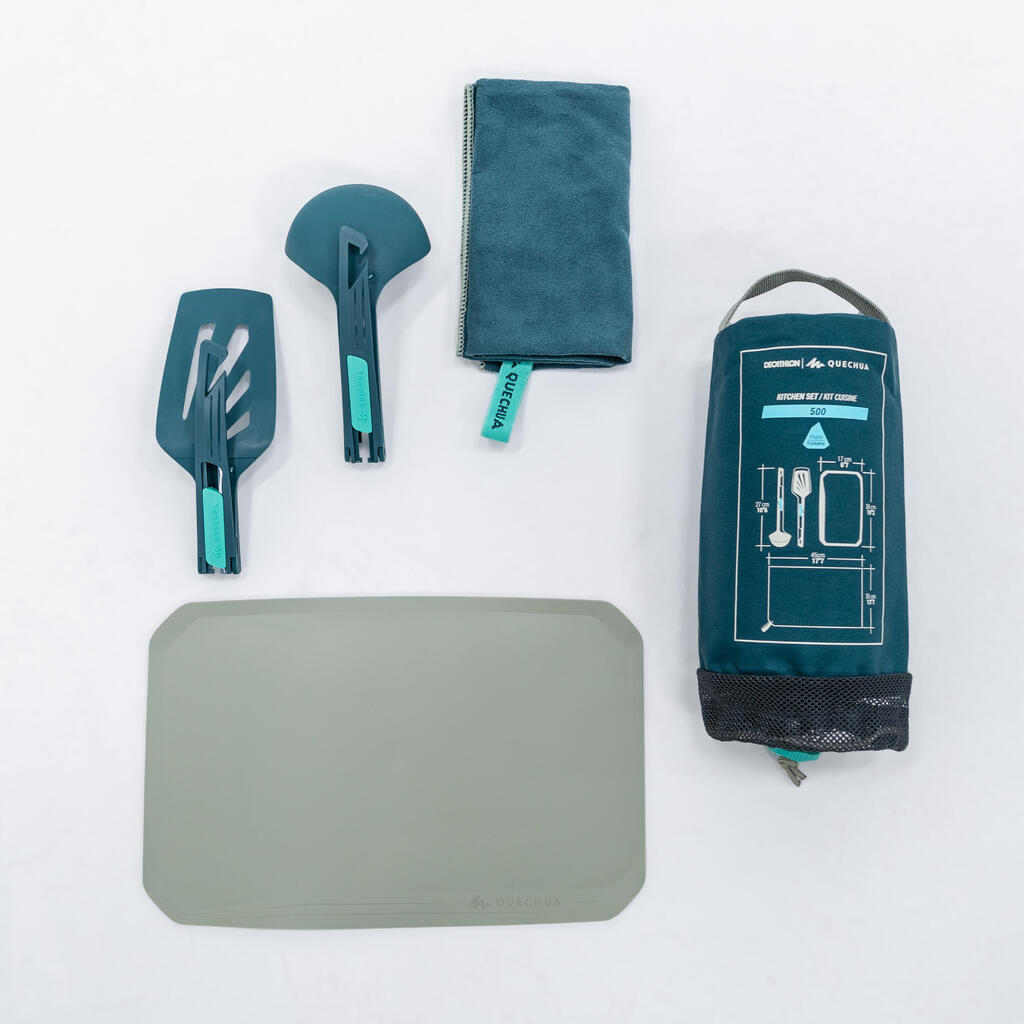 Set de cuisine MH500 (spatule, louche, torchon, planche) camp du randonneur