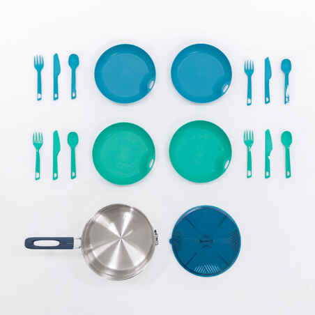Camping cooking set in stainless steel 100 - 4 persons- 18 items.