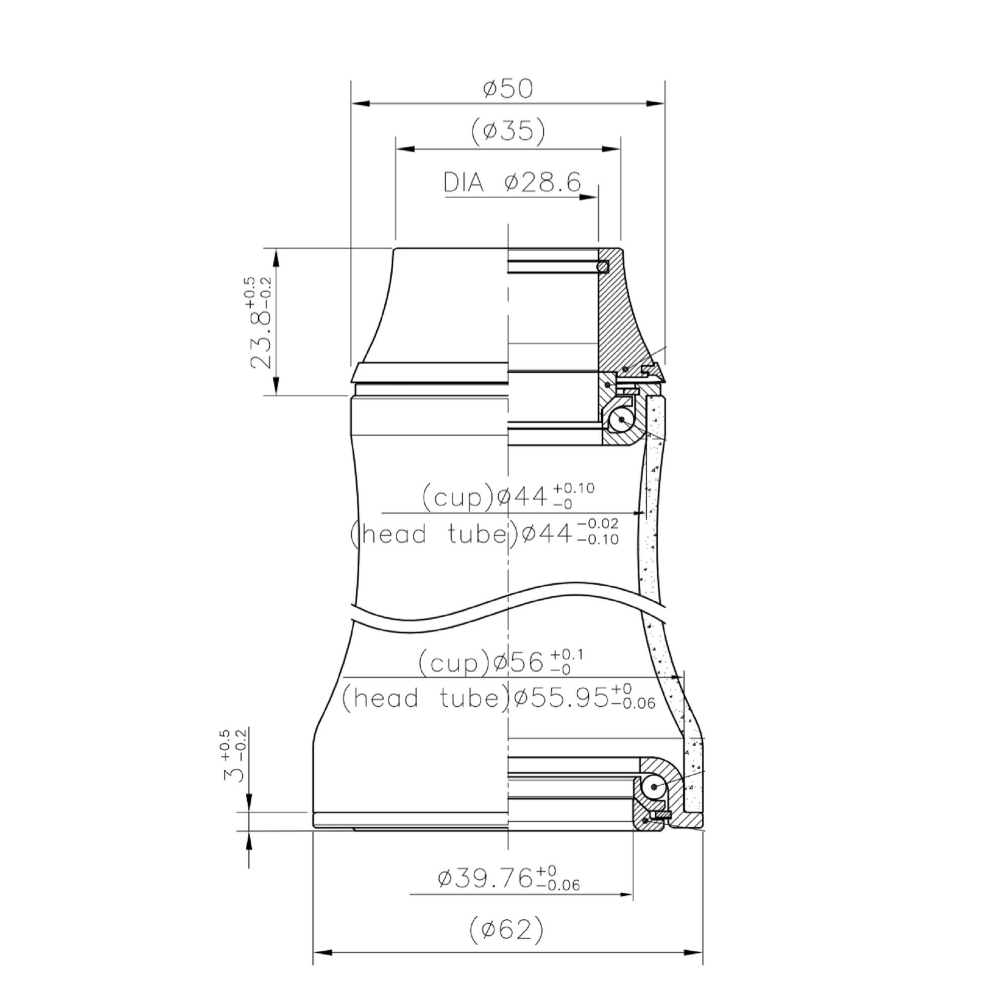 Steuersatz semi-integriert 1,5"-1 1/8'' konischer Schaft ZS44/28.6 ZS55.95/39.76 2/2