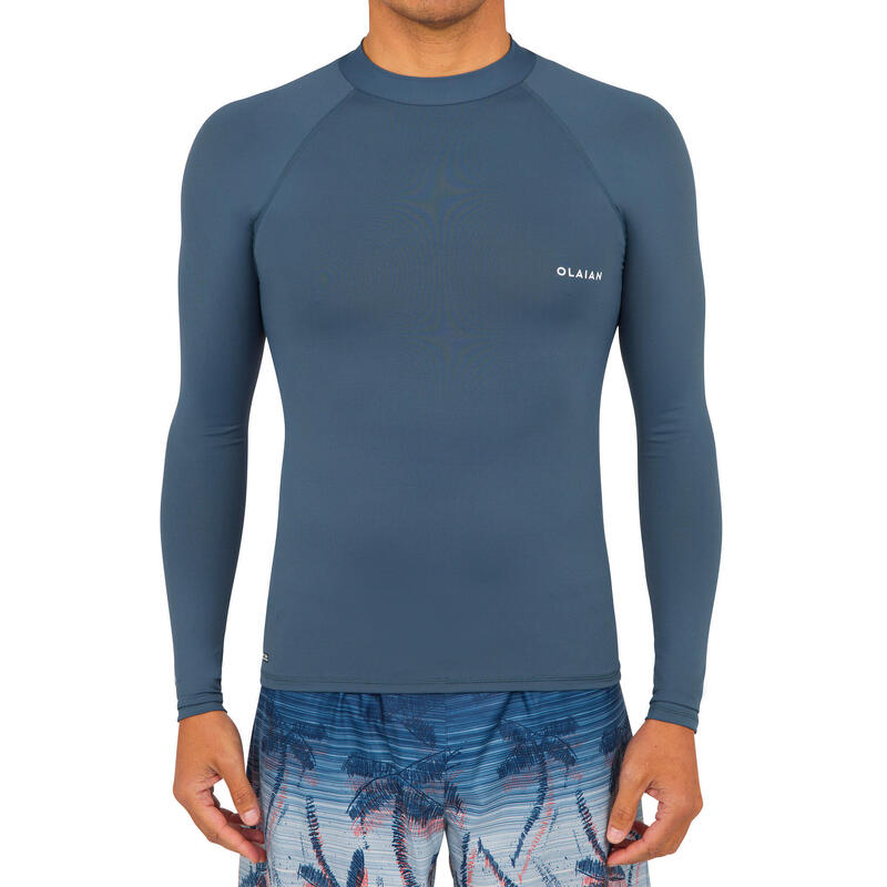 Maglia surf anti-UV uomo 100 maniche lunghe grigia