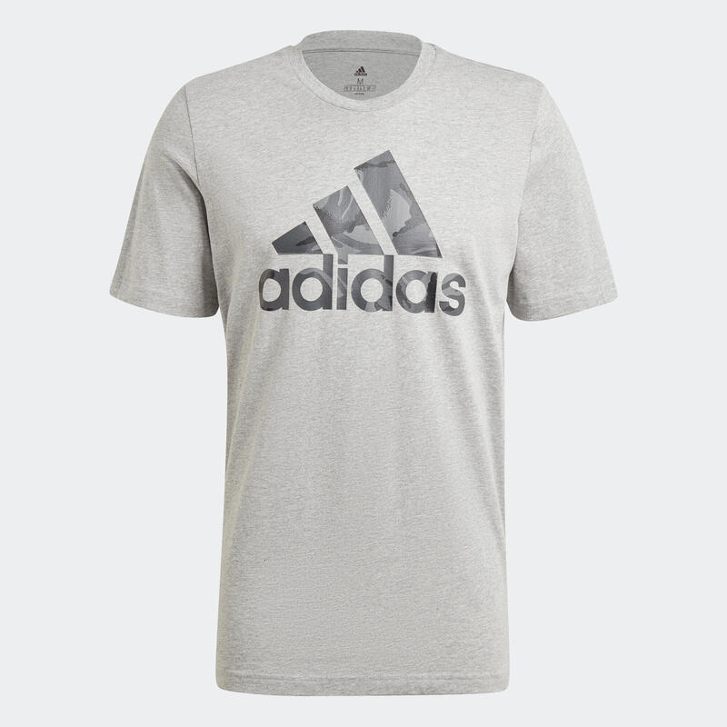 T-shirt fitness Adidas manches courtes slim coton col rond homme gris chiné