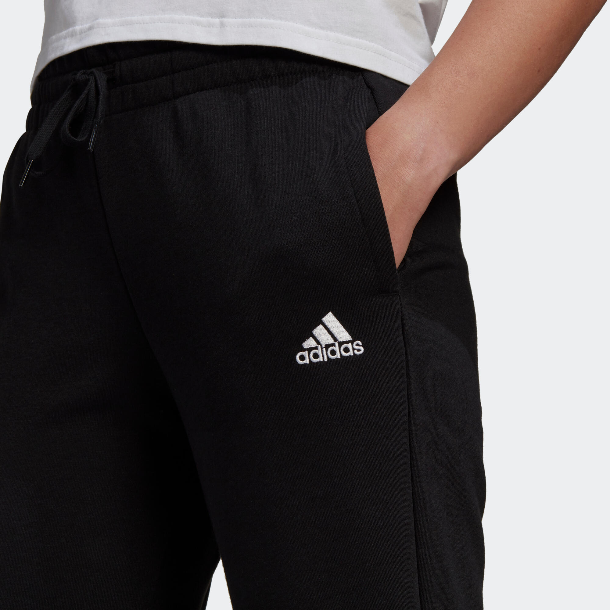 Women s Fitness Majority Cotton Slim Jogging Bottoms Linear Black ADIDAS Decathlon