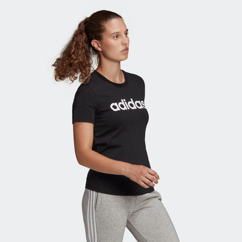 T-shirt donna fitness ADIDAS LINEAR slim 100% cotone nera