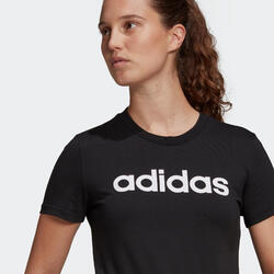 Camiseta Mujer Manga Corta 100% Algodón Adidas Fitness Linear Negro Decathlon