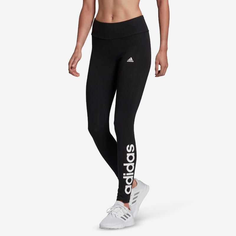 Leggings donna fitness ADIDAS LINEAR cotone leggero vita alta neri