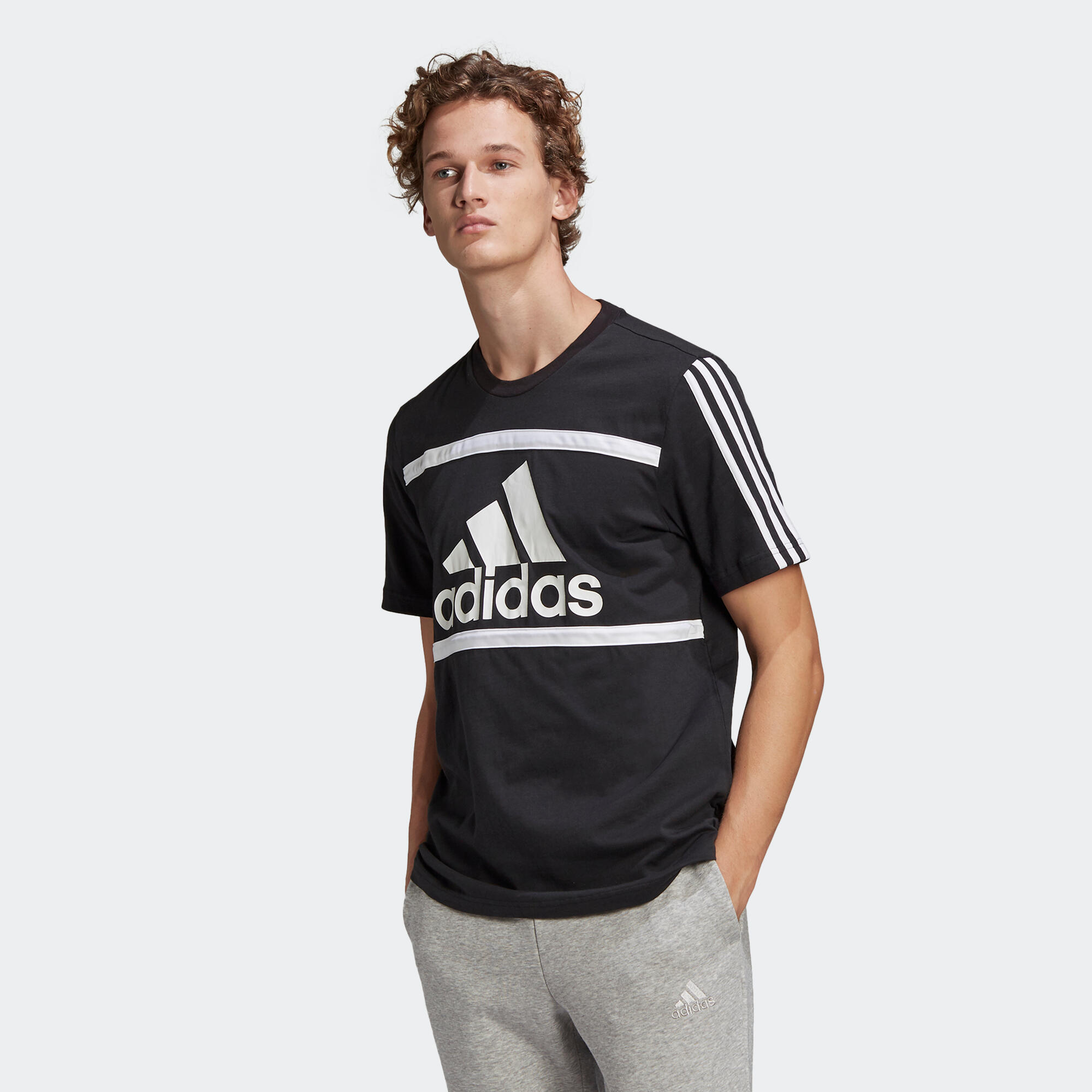 عزل الصوت T-shirt fitness Adidas manches courtes slim 100% coton col rond homme noir عزل الصوت