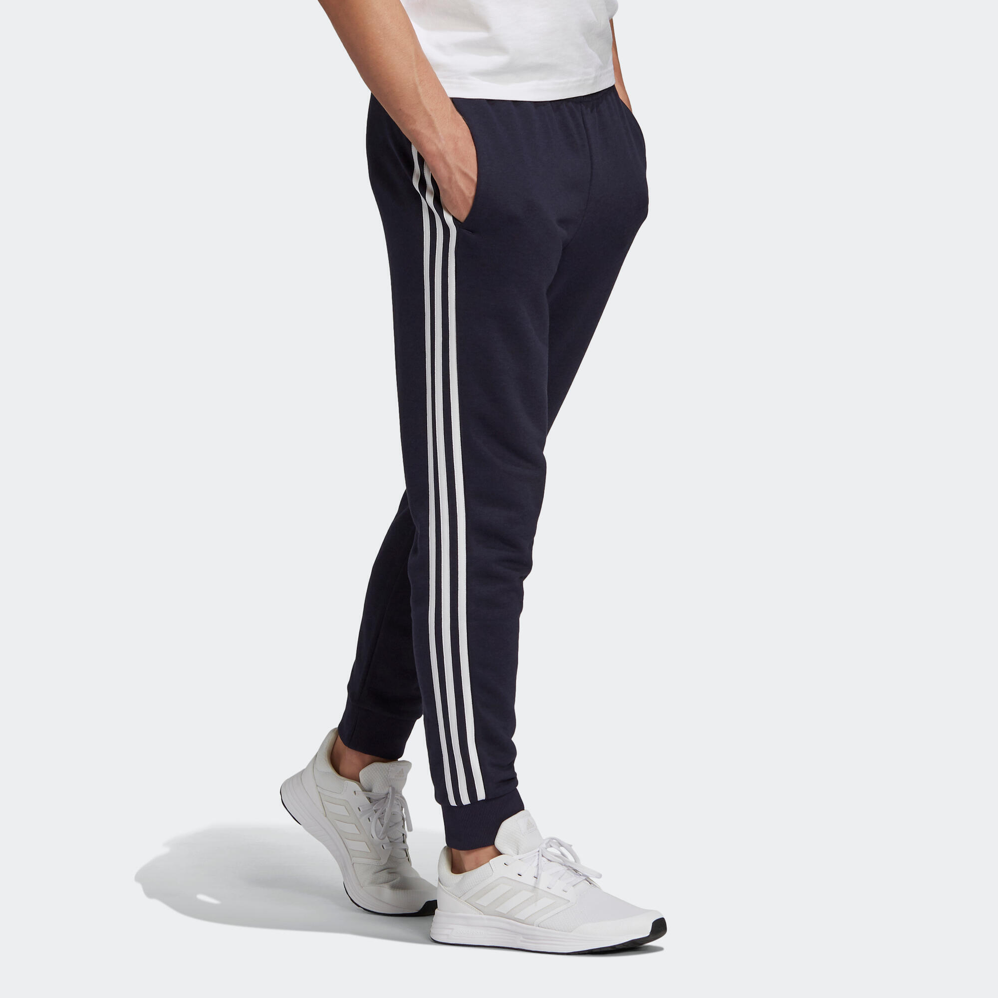 Pantaloni uomo fitness Adidas 3 stripes regular misto cotone blu ADIDAS |  DECATHLON