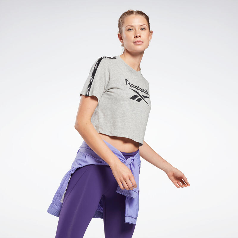 Dámské fitness tričko Crop Top s krátkým rukávem bavlněné šedé