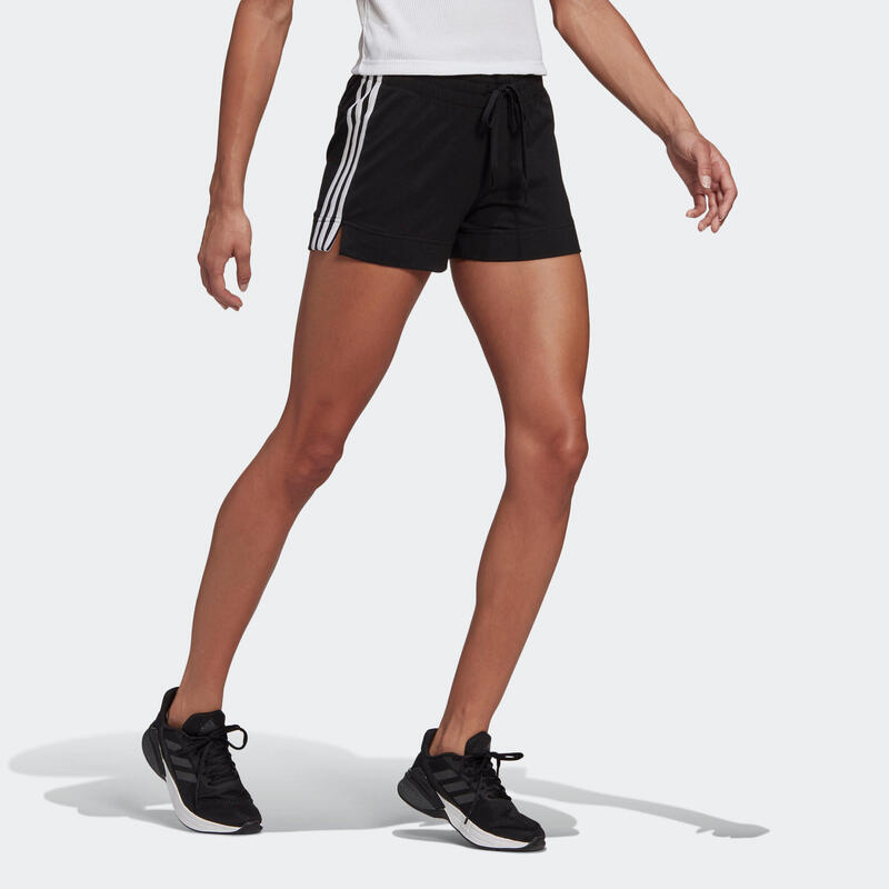 Pantaloncini donna fitness ADIDAS 3 stripes cotone neri-bianchi