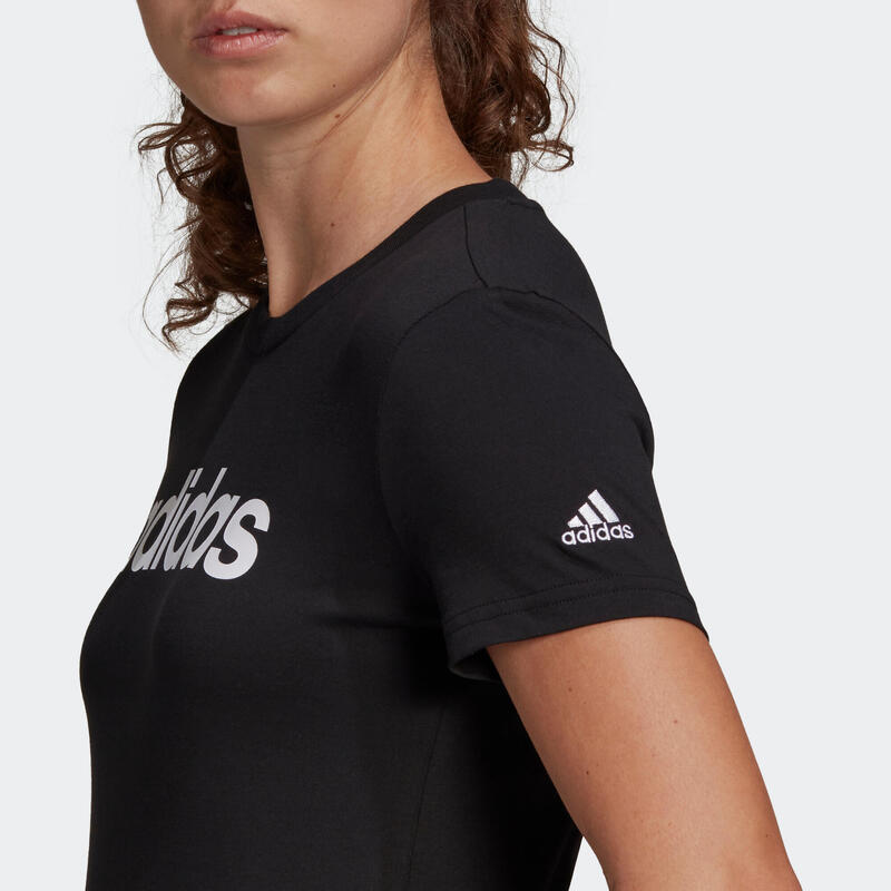 T-shirt fitness Adidas Linear manches courtes 100% coton col rond femme noir